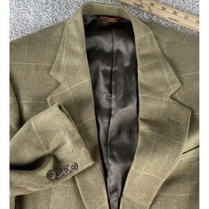 Corbin Made In USA Blazer Sport Coat 100% Wool Beige Big Plaid Men 42R Old Money